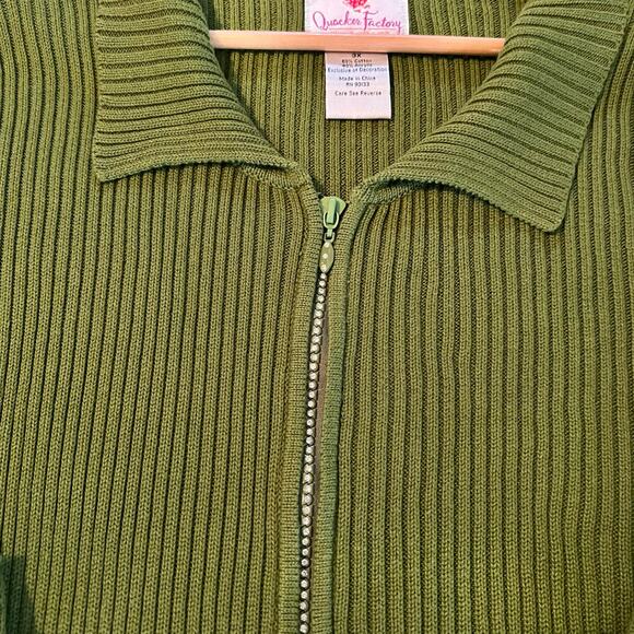 Quacker Factory Rhinestone Zippered Short Sleeve Sweater Women's 3X - Picture 2 of 7